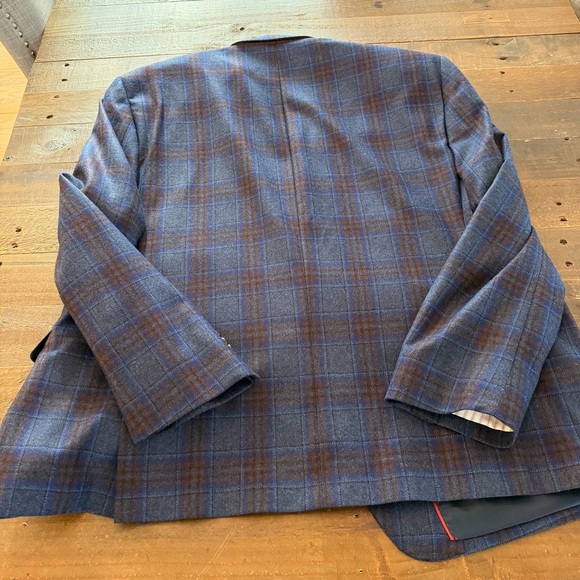 Men's TailoRED Loro Piana Fabric Blue and orange plaid sport coat 48S - Picture 3 of 11